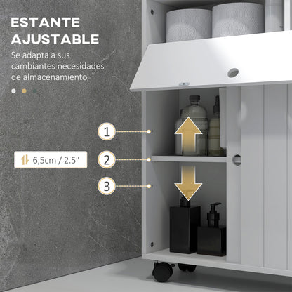 Modern Bathroom Auxiliary Cabinet with 4 Wheels 2 Paper Holes 2 Cabinets and Adjustable Shelves Storage Unit for Living Room 20.5x6.7x26.4 inches White
