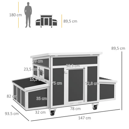 Wooden Chicken Coop 147x93.5x89.5 cm Outdoor Chicken Coop with Window Door Nest Removable Tray and Perches Cage for 1-6 Chickens Dark Gray