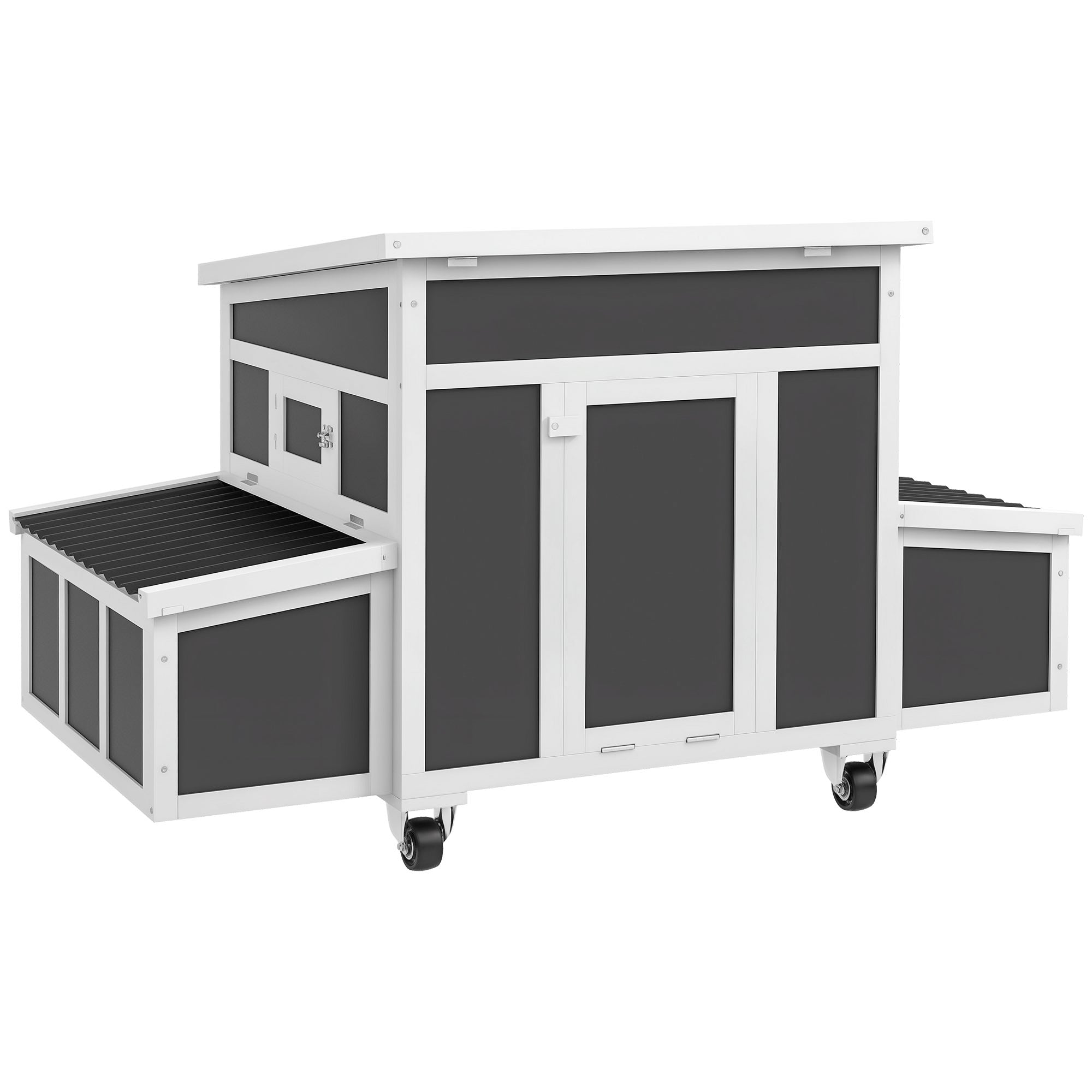 Wooden Chicken Coop 147x93.5x89.5 cm Outdoor Chicken Coop with Window Door Nest Removable Tray and Perches Cage for 1-6 Chickens Dark Gray