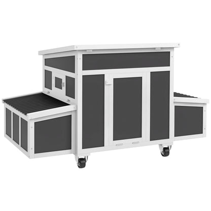 Wooden Chicken Coop 147x93.5x89.5 cm Outdoor Chicken Coop with Window Door Nest Removable Tray and Perches Cage for 1-6 Chickens Dark Gray