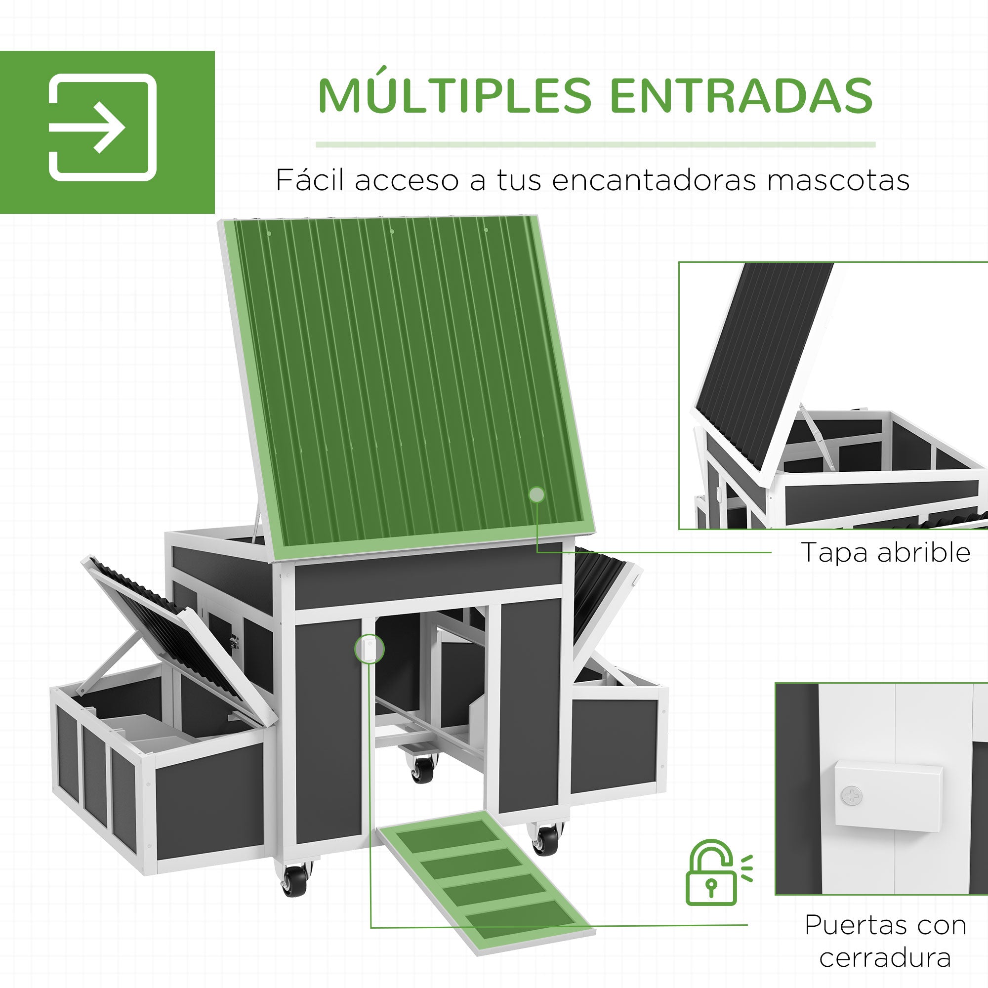 Wooden Chicken Coop 147x93.5x89.5 cm Outdoor Chicken Coop with Window Door Nest Removable Tray and Perches Cage for 1-6 Chickens Dark Gray