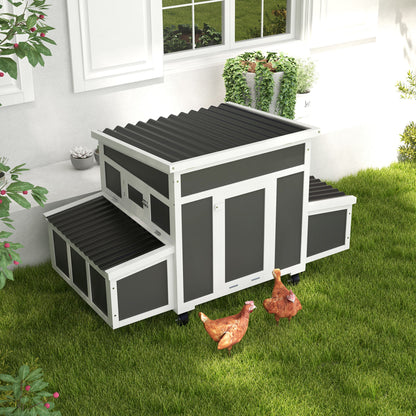 Wooden Chicken Coop 147x93.5x89.5 cm Outdoor Chicken Coop with Window Door Nest Removable Tray and Perches Cage for 1-6 Chickens Dark Gray
