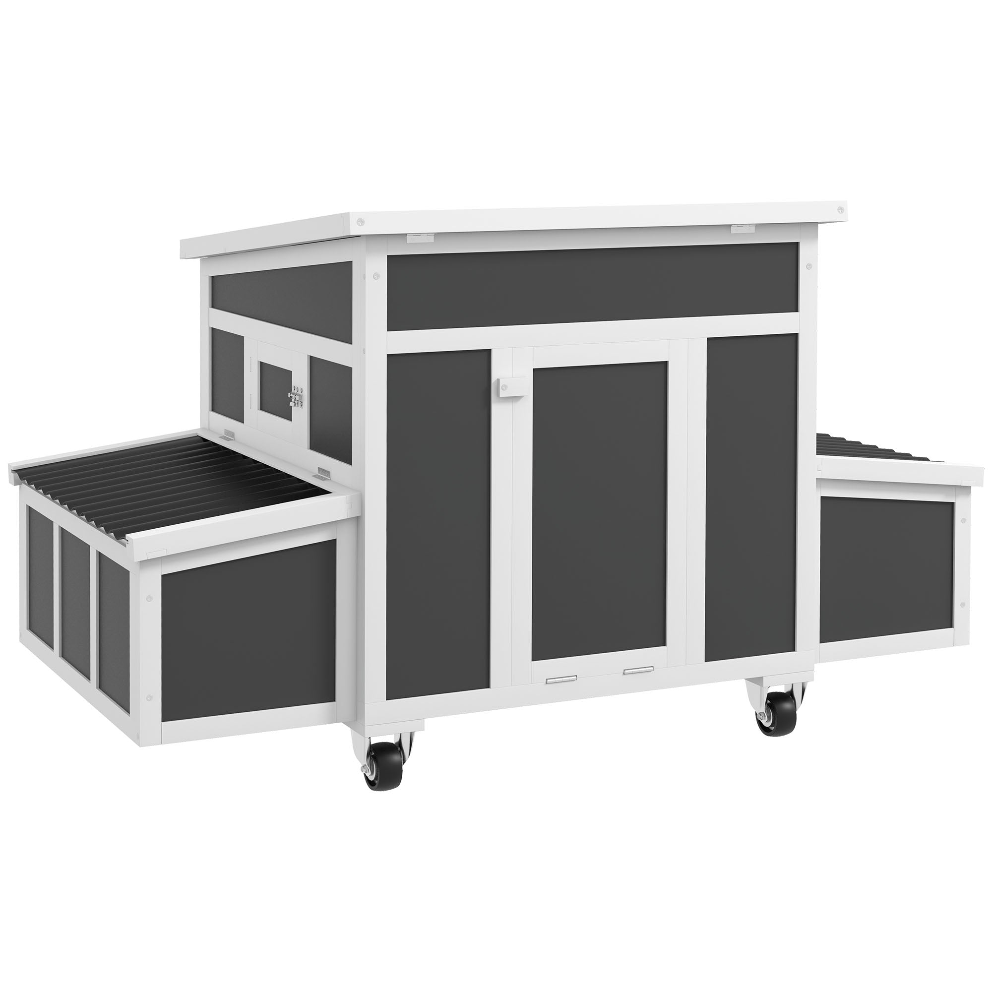 Wooden Chicken Coop 147x93.5x89.5 cm Outdoor Chicken Coop with Window Door Nest Removable Tray and Perches Cage for 1-6 Chickens Dark Gray