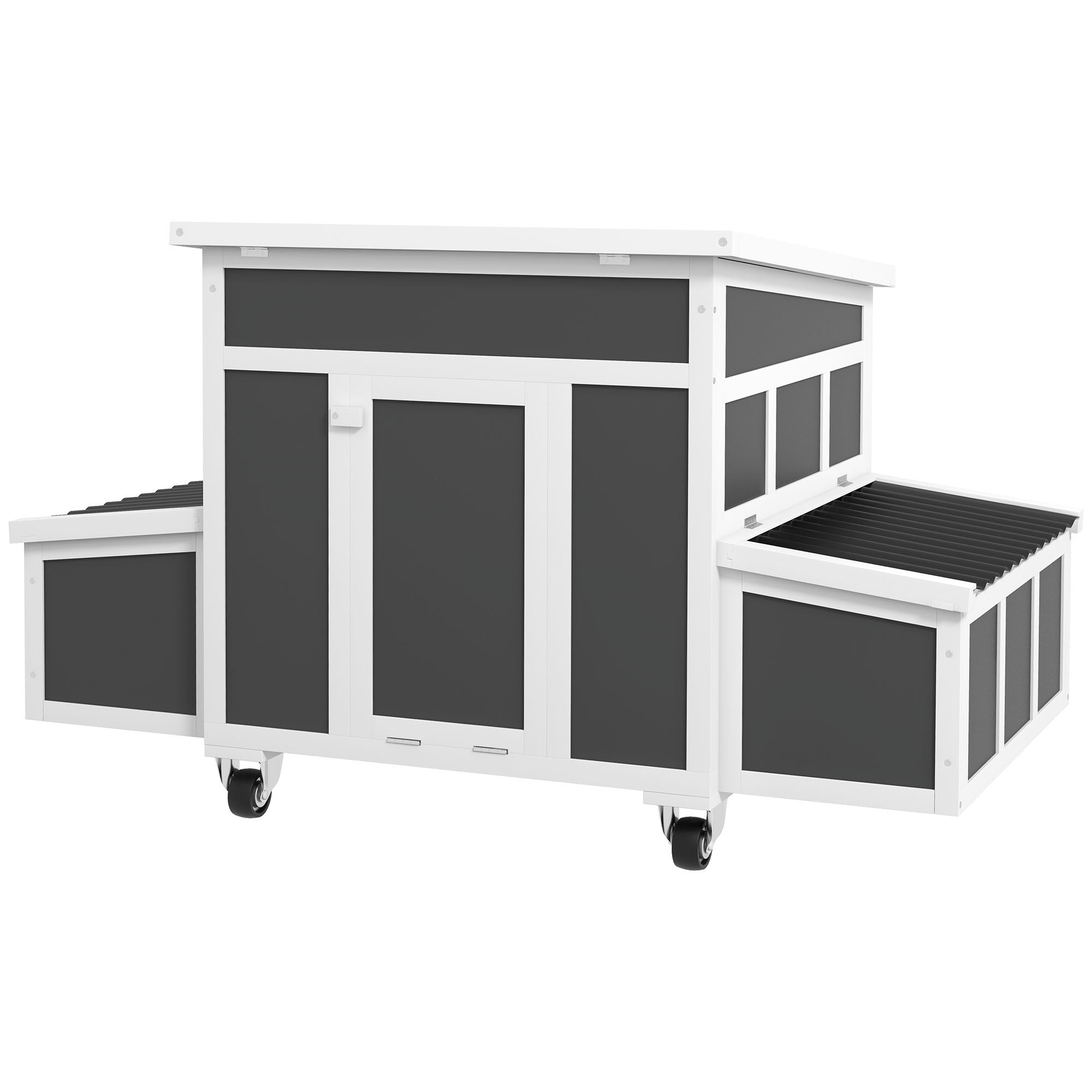Wooden Chicken Coop 147x93.5x89.5 cm Outdoor Chicken Coop with Window Door Nest Removable Tray and Perches Cage for 1-6 Chickens Dark Gray