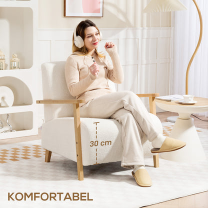 Armchair with Backrest, Armrests, Upholstered Lounge Chair with Sherpa Look, Wooden Legs, for Bedroom, Living Room, up to 120 kg, Cream White