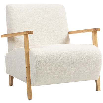 Armchair with Backrest, Armrests, Upholstered Lounge Chair with Sherpa Look, Wooden Legs, for Bedroom, Living Room, up to 120 kg, Cream White