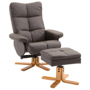 Recliner with Footstool, Storage, Padded TV Chair with Reclining Function, 360° Rotatable TV Chair for Bedroom, Living Room, Faux Leather, Brown