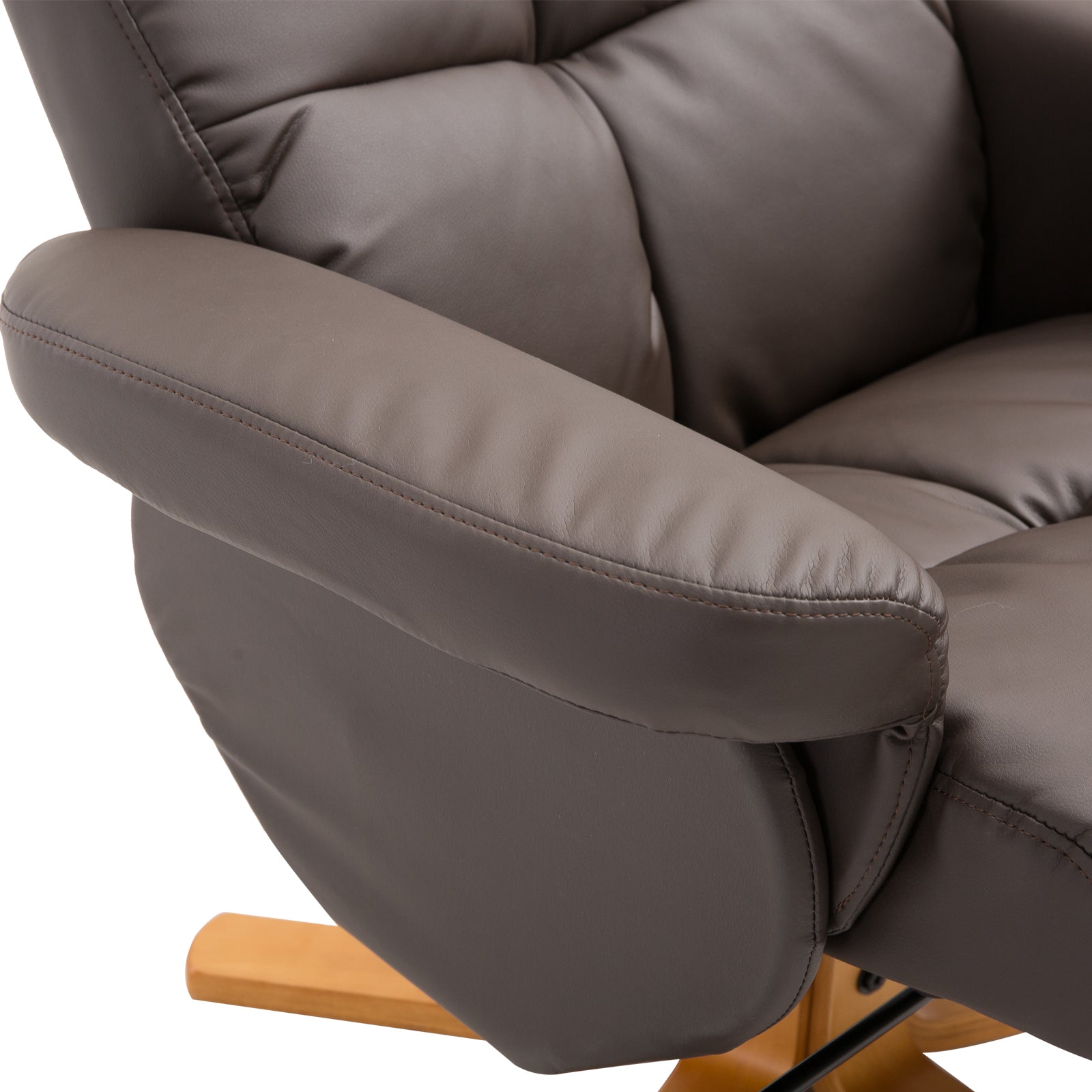 Recliner with Footstool, Storage, Padded TV Chair with Reclining Function, 360° Rotatable TV Chair for Bedroom, Living Room, Faux Leather, Brown