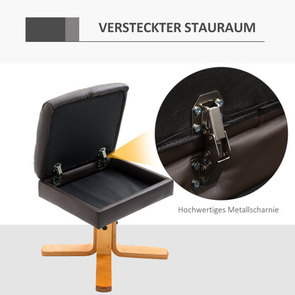 Recliner with Footstool, Storage, Padded TV Chair with Reclining Function, 360° Rotatable TV Chair for Bedroom, Living Room, Faux Leather, Brown