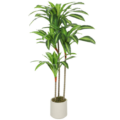 Dracaena Artificial Plant with Adjustable Branches, White PP & Cement Pot – PEVA Leaves & Wood Trunk, 60 × 40 × 120 cm (24 × 16 × 47 in)