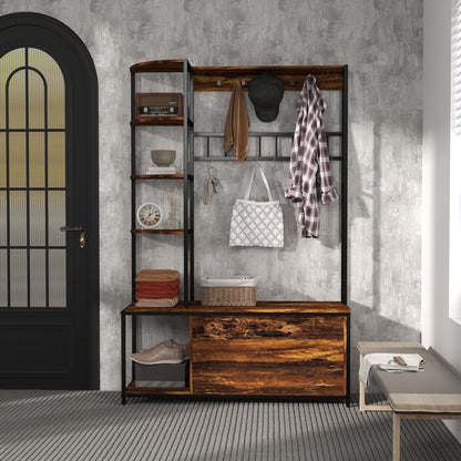 Coat Rack Shoe Bench Entryway Hall Tree 4 in 1 with Shoe Rack 2-Tier Shelves Hooks Compartment and Anti-Tip System for Hallway Bedroom 120x35x180 cm Dark Brown