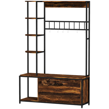 Coat Rack Shoe Bench Entryway Hall Tree 4 in 1 with Shoe Rack 2-Tier Shelves Hooks Compartment and Anti-Tip System for Hallway Bedroom 120x35x180 cm Dark Brown