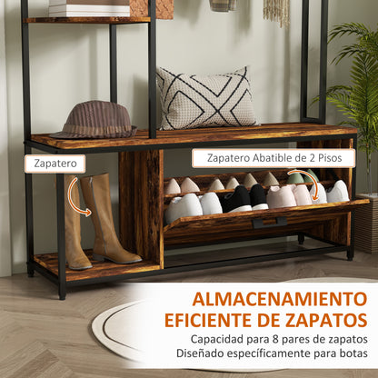 Coat Rack Shoe Bench Entryway Hall Tree 4 in 1 with Shoe Rack 2-Tier Shelves Hooks Compartment and Anti-Tip System for Hallway Bedroom 120x35x180 cm Dark Brown