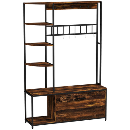 Coat Rack Shoe Bench Entryway Hall Tree 4 in 1 with Shoe Rack 2-Tier Shelves Hooks Compartment and Anti-Tip System for Hallway Bedroom 120x35x180 cm Dark Brown