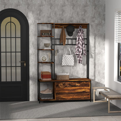 Coat Rack Shoe Bench Entryway Hall Tree 4 in 1 with Shoe Rack 2-Tier Shelves Hooks Compartment and Anti-Tip System for Hallway Bedroom 120x35x180 cm Dark Brown