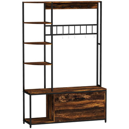 Coat Rack Shoe Bench Entryway Hall Tree 4 in 1 with Shoe Rack 2-Tier Shelves Hooks Compartment and Anti-Tip System for Hallway Bedroom 120x35x180 cm Dark Brown