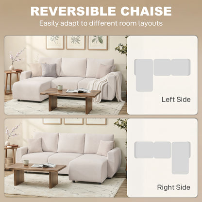 L-Shaped 3-Seater Sofa Bed with Reversible Chaise, Faux Suede, Storage, Cream