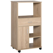 Kitchen Trolley for Microwave Storage Cabinet with 4 Wheels and Brakes Drawer Open Shelves Compartment with Door 60x40x108 cm Oak