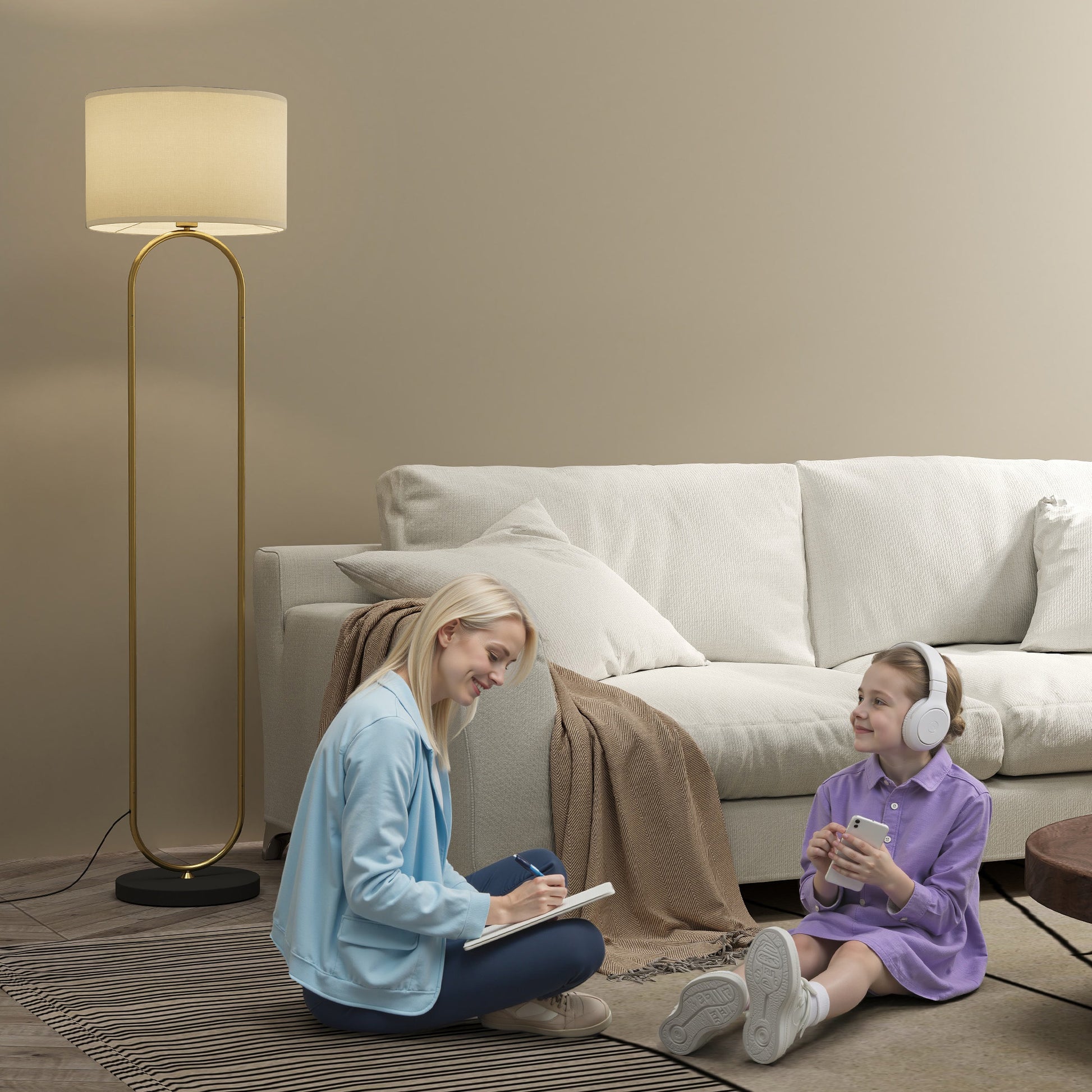 Floor Lamp Standing Lamp with Linen Lampshade E27 Socket Modern Style Floor Lamp with Foot Switch for Living Room and Bedroom 156 cm Golden and Black