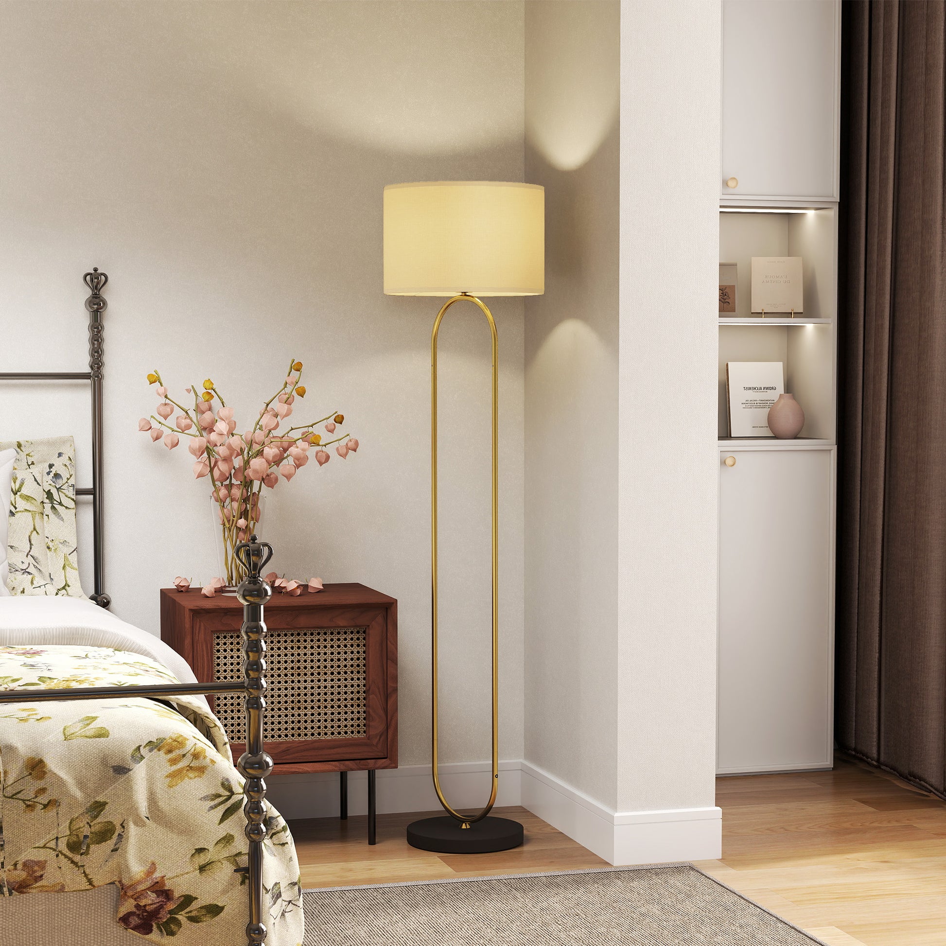 Floor Lamp Standing Lamp with Linen Lampshade E27 Socket Modern Style Floor Lamp with Foot Switch for Living Room and Bedroom 156 cm Golden and Black