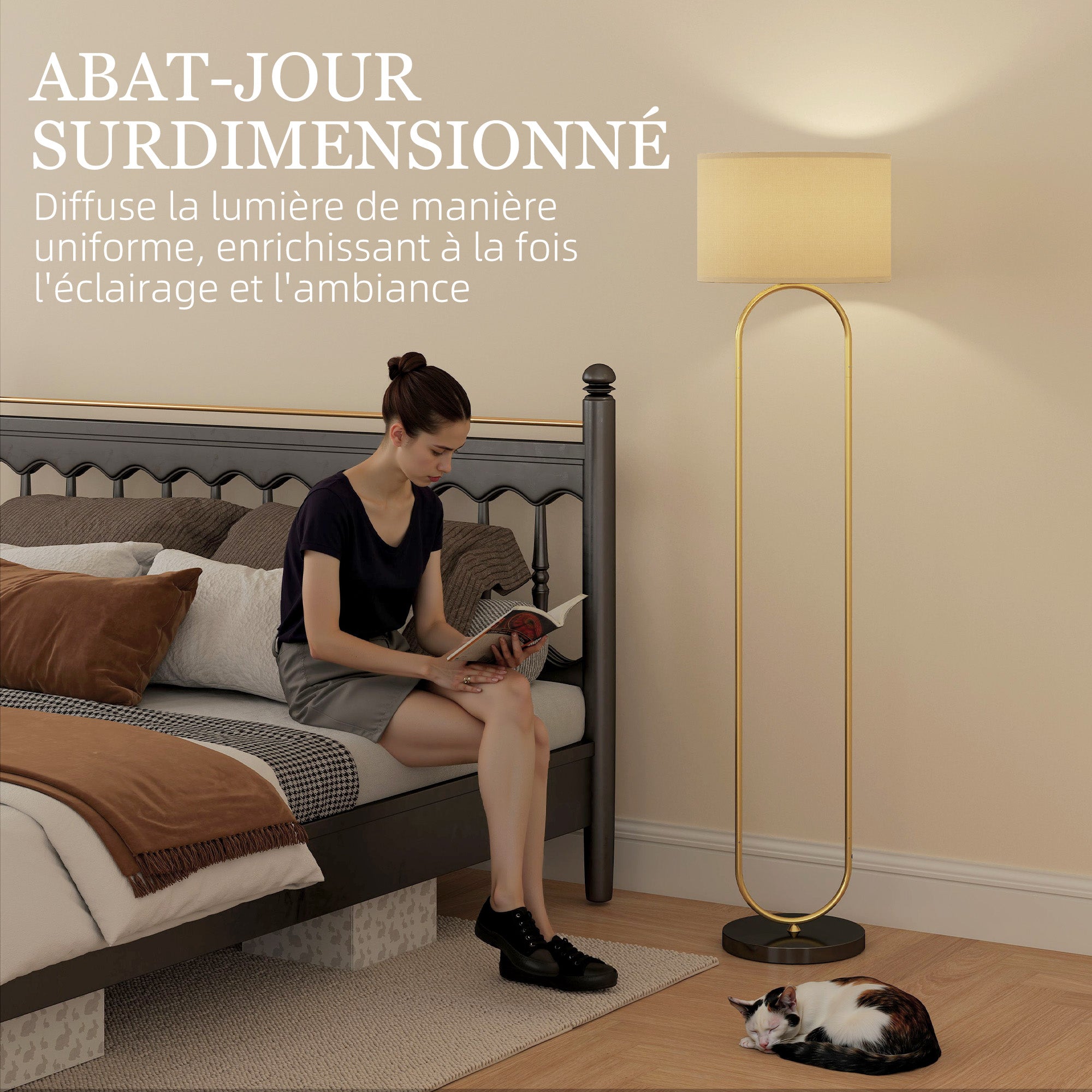 Floor Lamp Standing Lamp with Linen Lampshade E27 Socket Modern Style Floor Lamp with Foot Switch for Living Room and Bedroom 156 cm Golden and Black