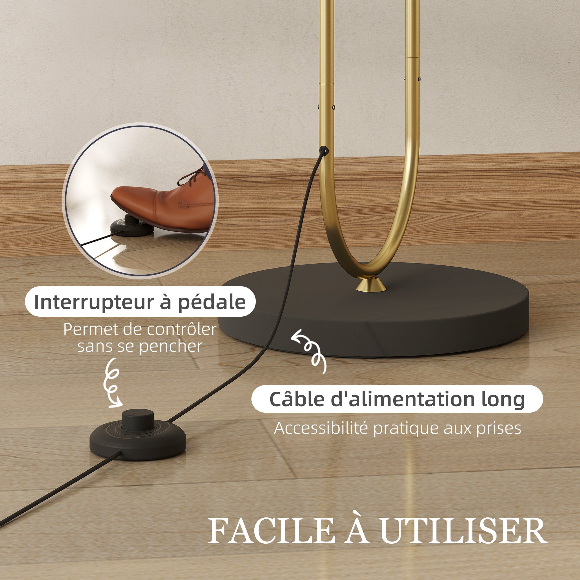 Floor Lamp Standing Lamp with Linen Lampshade E27 Socket Modern Style Floor Lamp with Foot Switch for Living Room and Bedroom 156 cm Golden and Black