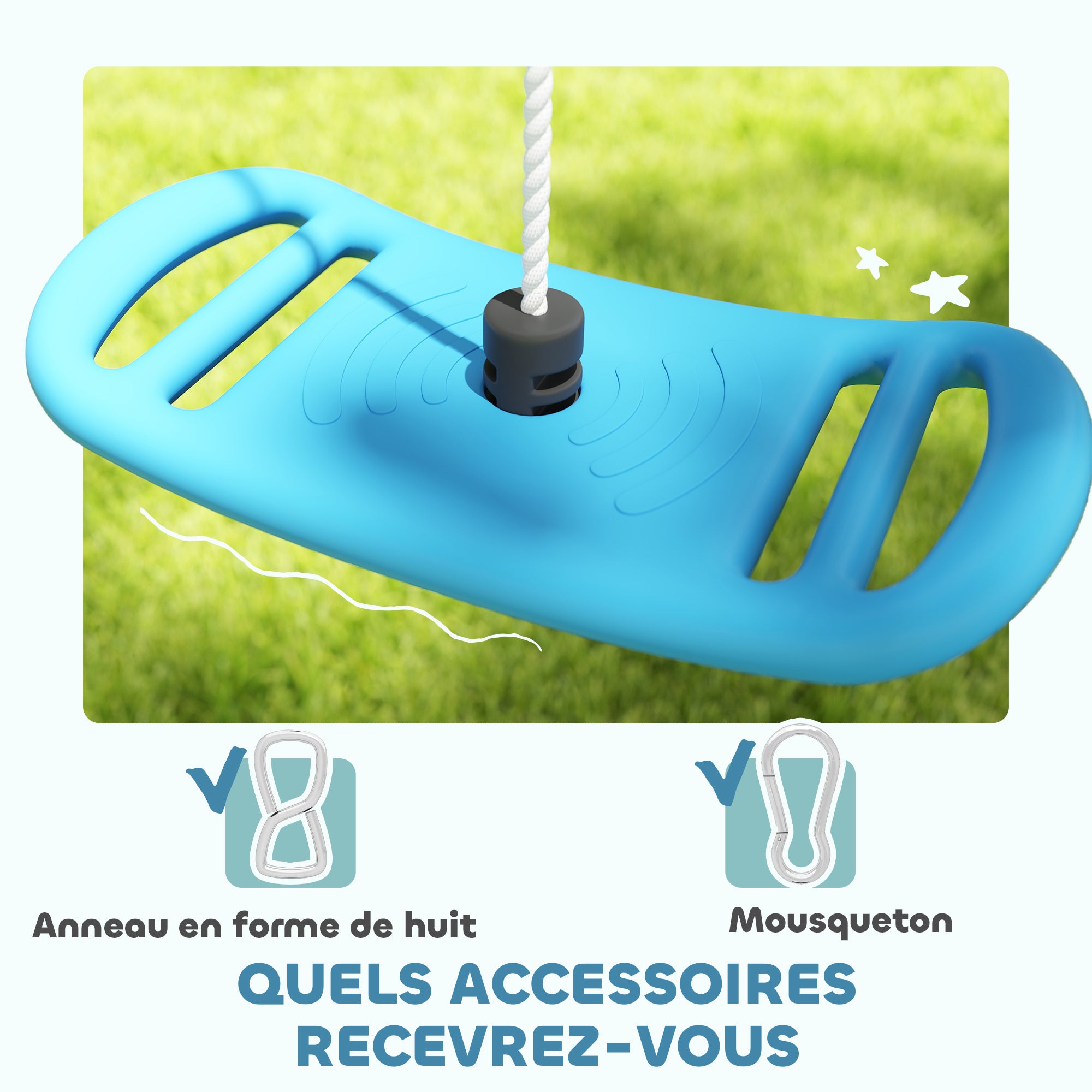 Children's Swing for Outdoor and Indoor, Indoor Swing Seat with Adjustable Rope, Carabiner, Max. 70 kg Load Capacity, for Children from 6 to 10 years old, Blue