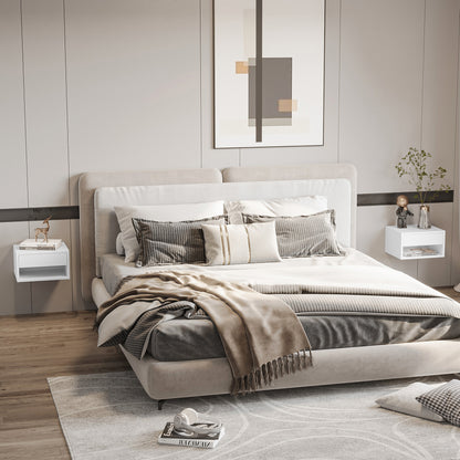 Set of 2 Floating Nightstands Bedside Tables Nightstands with Drawer for Bedroom Living Room 37x32x21 cm White