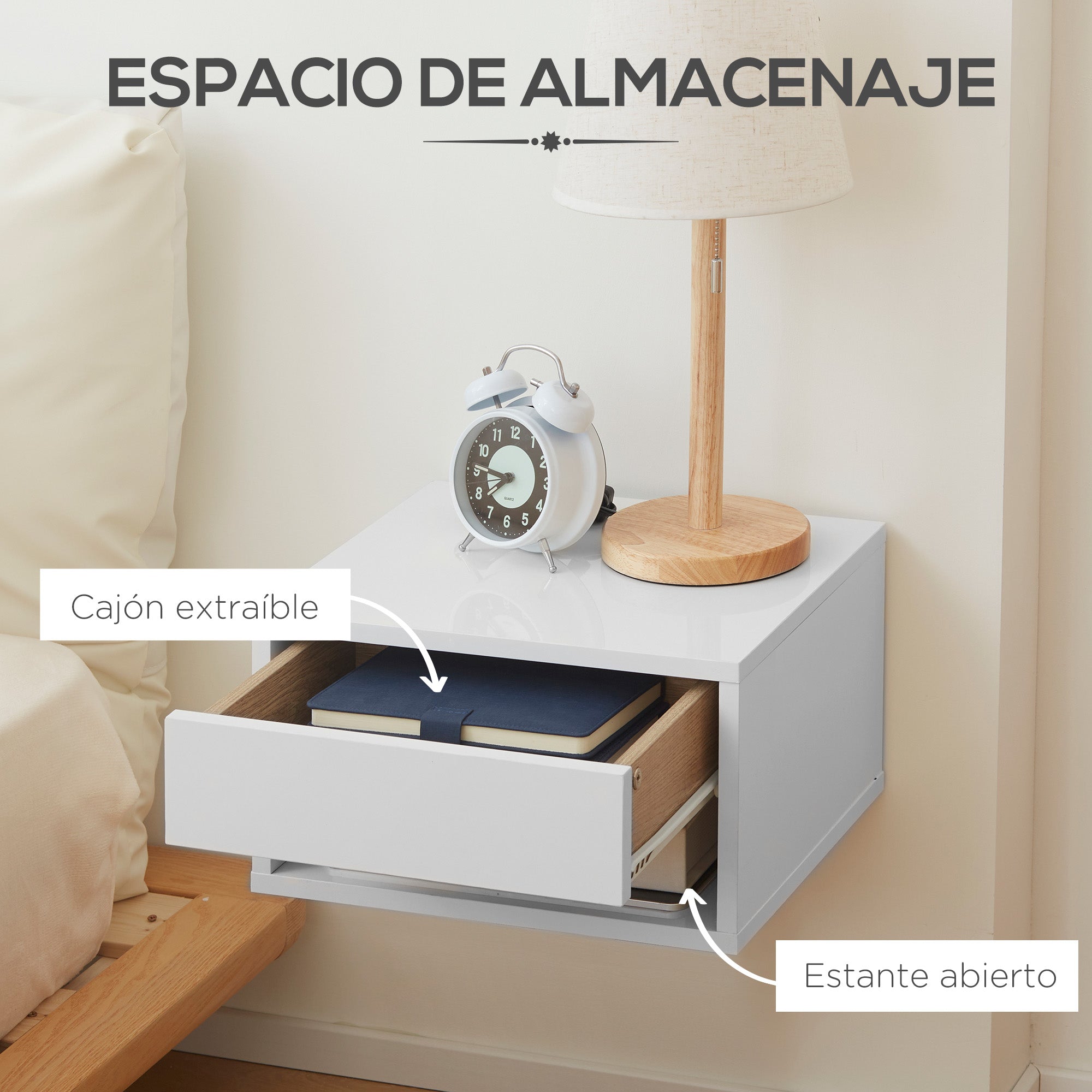 Set of 2 Floating Nightstands Bedside Tables Nightstands with Drawer for Bedroom Living Room 37x32x21 cm White