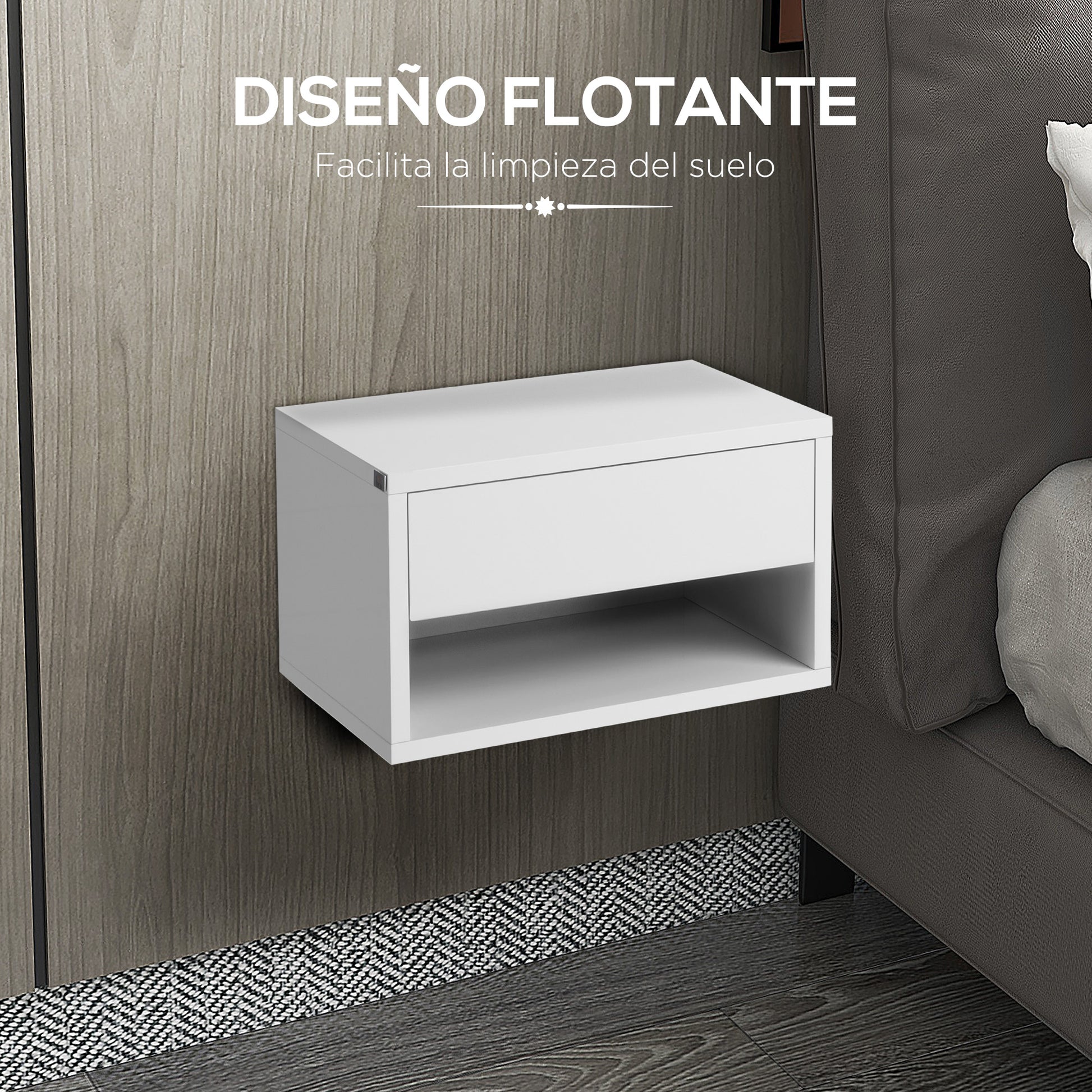 Set of 2 Floating Nightstands Bedside Tables Nightstands with Drawer for Bedroom Living Room 37x32x21 cm White