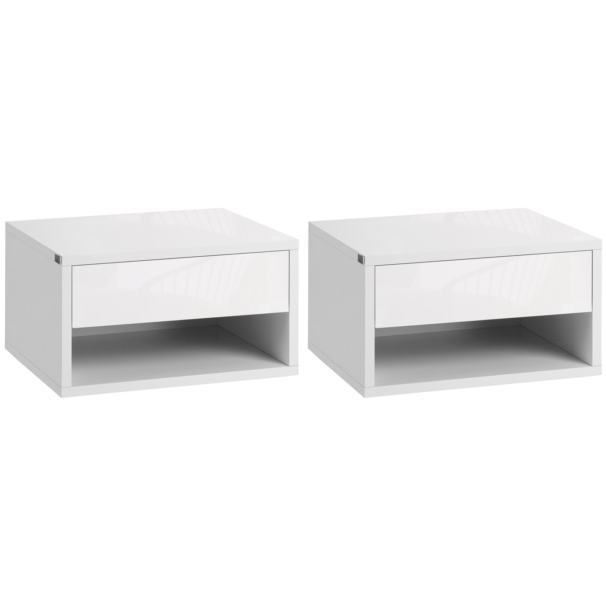 Set of 2 Floating Nightstands Bedside Tables Nightstands with Drawer for Bedroom Living Room 37x32x21 cm White