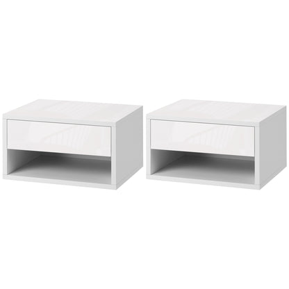 Set of 2 Floating Nightstands Bedside Tables Nightstands with Drawer for Bedroom Living Room 37x32x21 cm White