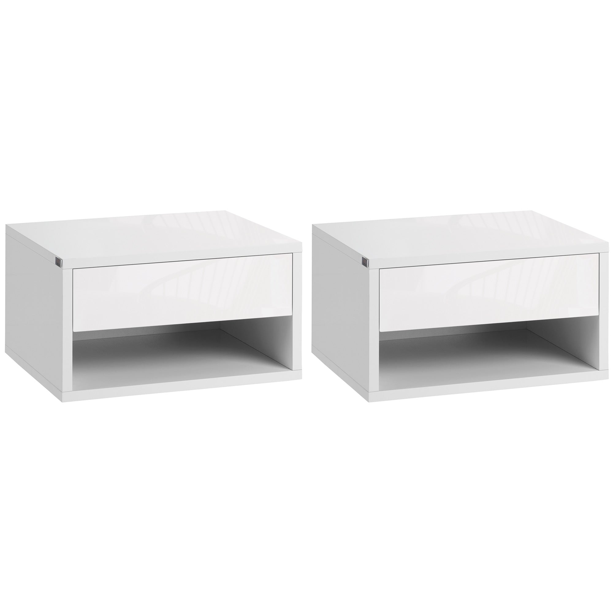 Set of 2 Floating Nightstands Bedside Tables Nightstands with Drawer for Bedroom Living Room 37x32x21 cm White