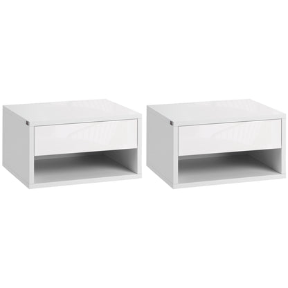Set of 2 Floating Nightstands Bedside Tables Nightstands with Drawer for Bedroom Living Room 37x32x21 cm White