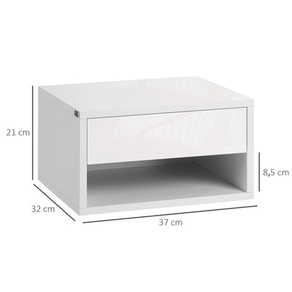 Set of 2 Floating Nightstands Bedside Tables Nightstands with Drawer for Bedroom Living Room 37x32x21 cm White