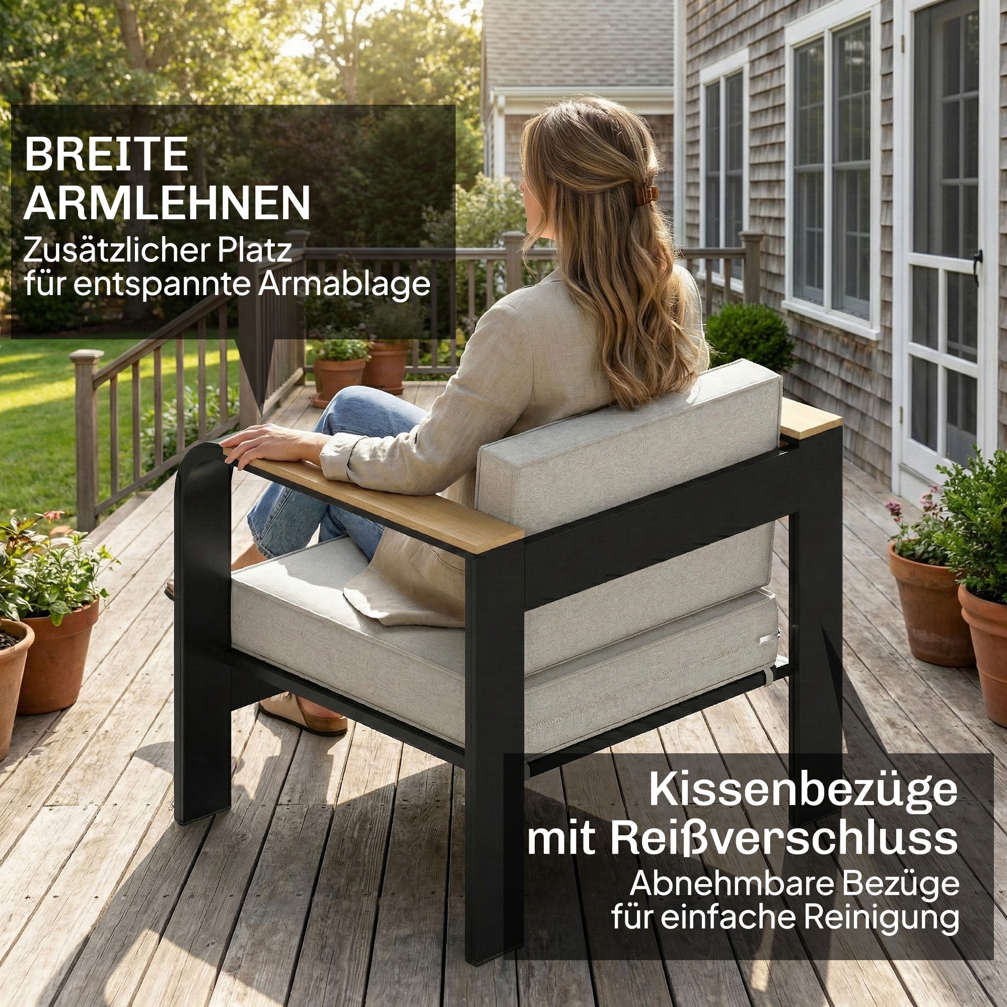 4-Piece Aluminum Garden Lounge Set for 4 — Water-Resistant, Extra-Deep Seating with 2-Seat Sofa, 2 Chairs & Coffee Table, Beige