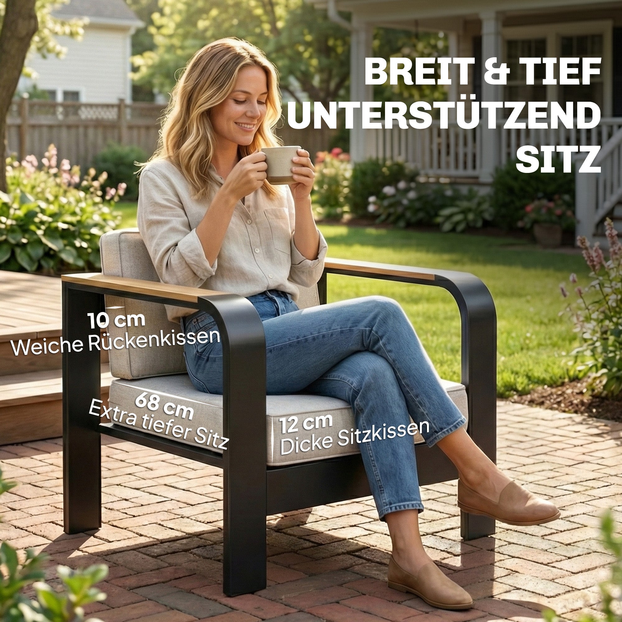 4-Piece Aluminum Garden Lounge Set for 4 — Water-Resistant, Extra-Deep Seating with 2-Seat Sofa, 2 Chairs & Coffee Table, Beige