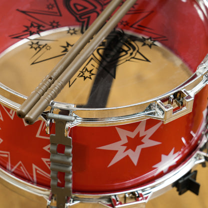 Kids Drum Set with Stool Children's Drum Kit for 3+ Years Old with Drums Bass Drum Cymbal Pedal and Drumsticks Star-themed Design 65x22x57 cm Red