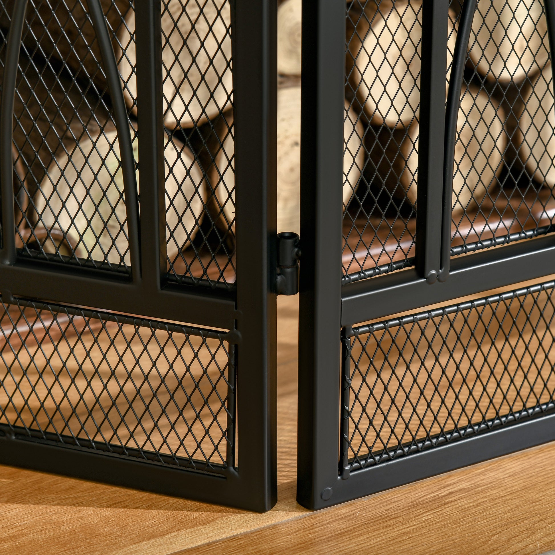 Folding Fireplace Screen Protective Fire Guard with 3-Panel Hinged Metal Structure 126x3x80 cm Black