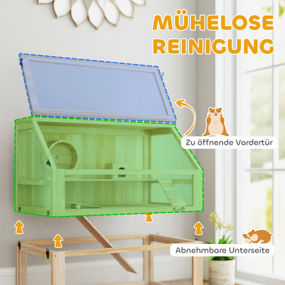 Wooden Hamster Cage 3 Levels Hamster Enclosure Small Pet Cage with Foldable Lid Exercise Wheel and Accessories, Small Animal Hutch Wood Cage for Hamsters Dwarf Hamsters 80 x 50 x 76 cm Natural Wood
