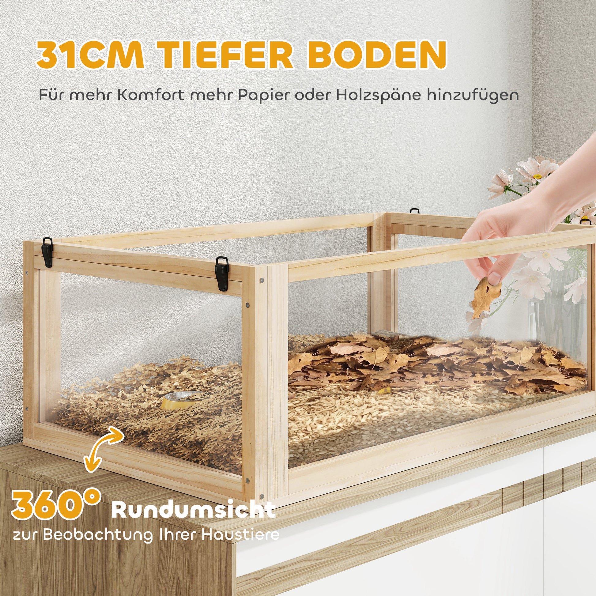 Wooden Hamster Cage 3 Levels Hamster Enclosure Small Pet Cage with Foldable Lid Exercise Wheel and Accessories, Small Animal Hutch Wood Cage for Hamsters Dwarf Hamsters 80 x 50 x 76 cm Natural Wood