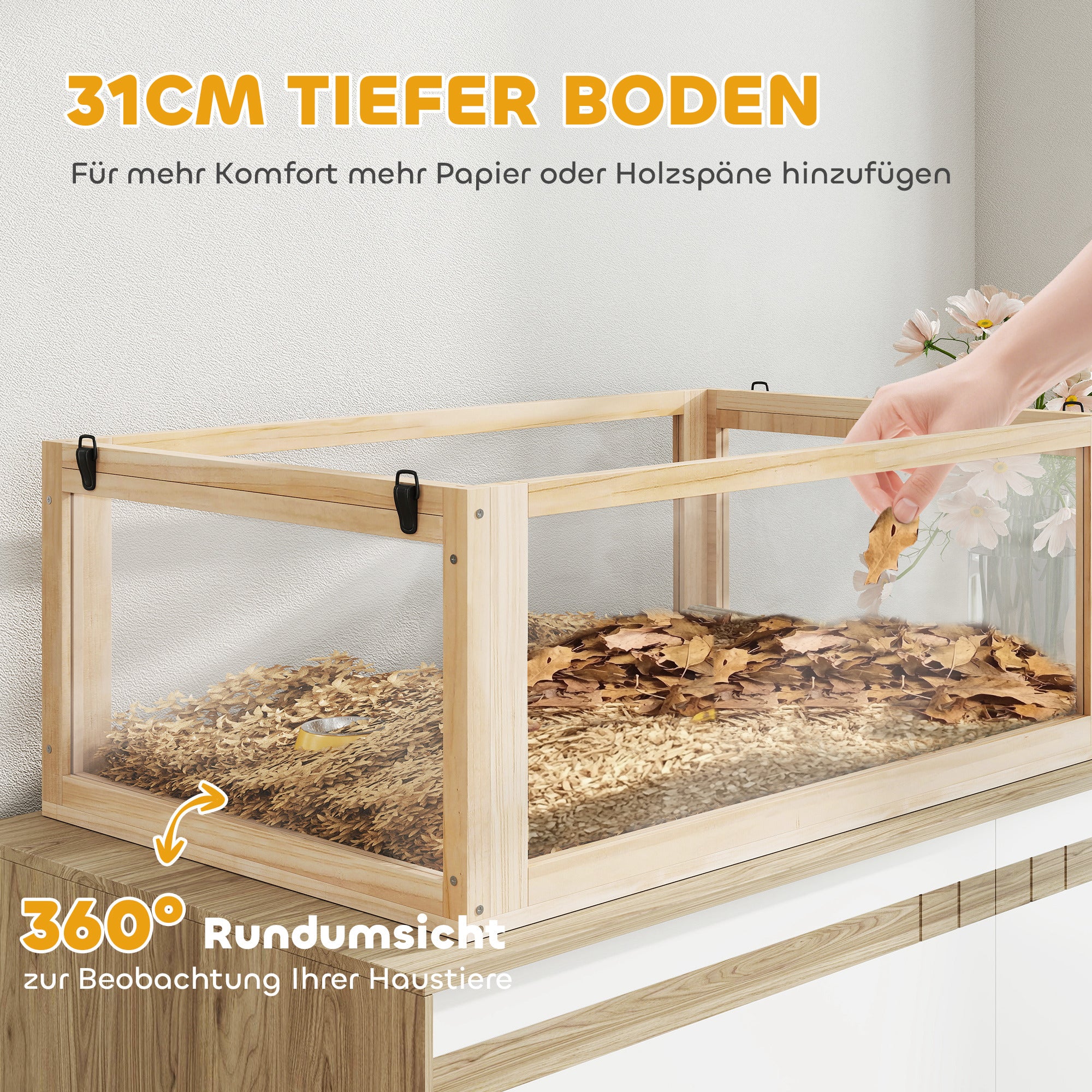 Wooden Hamster Cage 3 Levels Hamster Enclosure Small Pet Cage with Foldable Lid Exercise Wheel and Accessories, Small Animal Hutch Wood Cage for Hamsters Dwarf Hamsters 80 x 50 x 76 cm Natural Wood