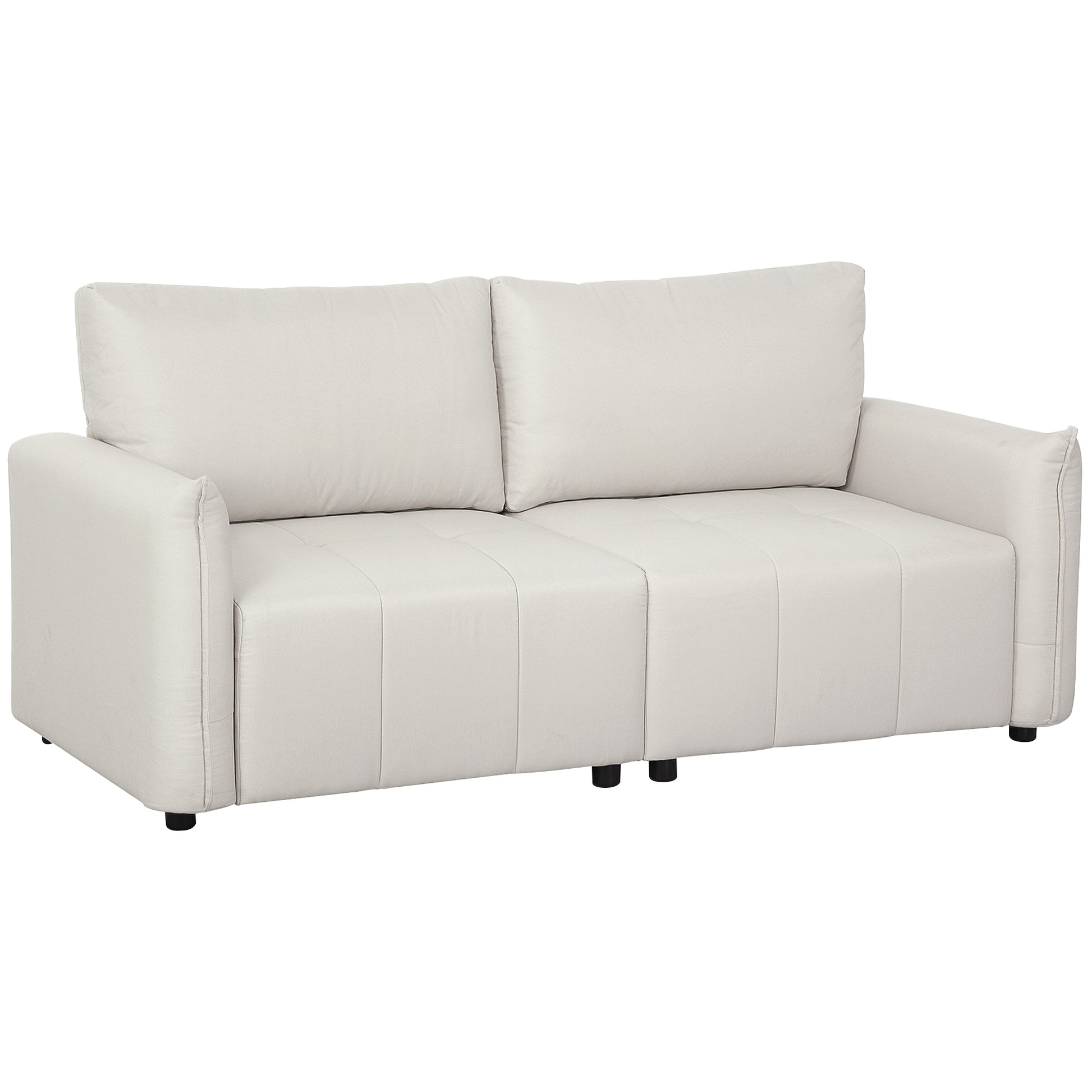 3-Seater Sofa, Modern Sofa 196 cm with 2 cushions, padded armrests and back, linen-look fabric sofa, steel legs, for living room, bedroom, home office, cream