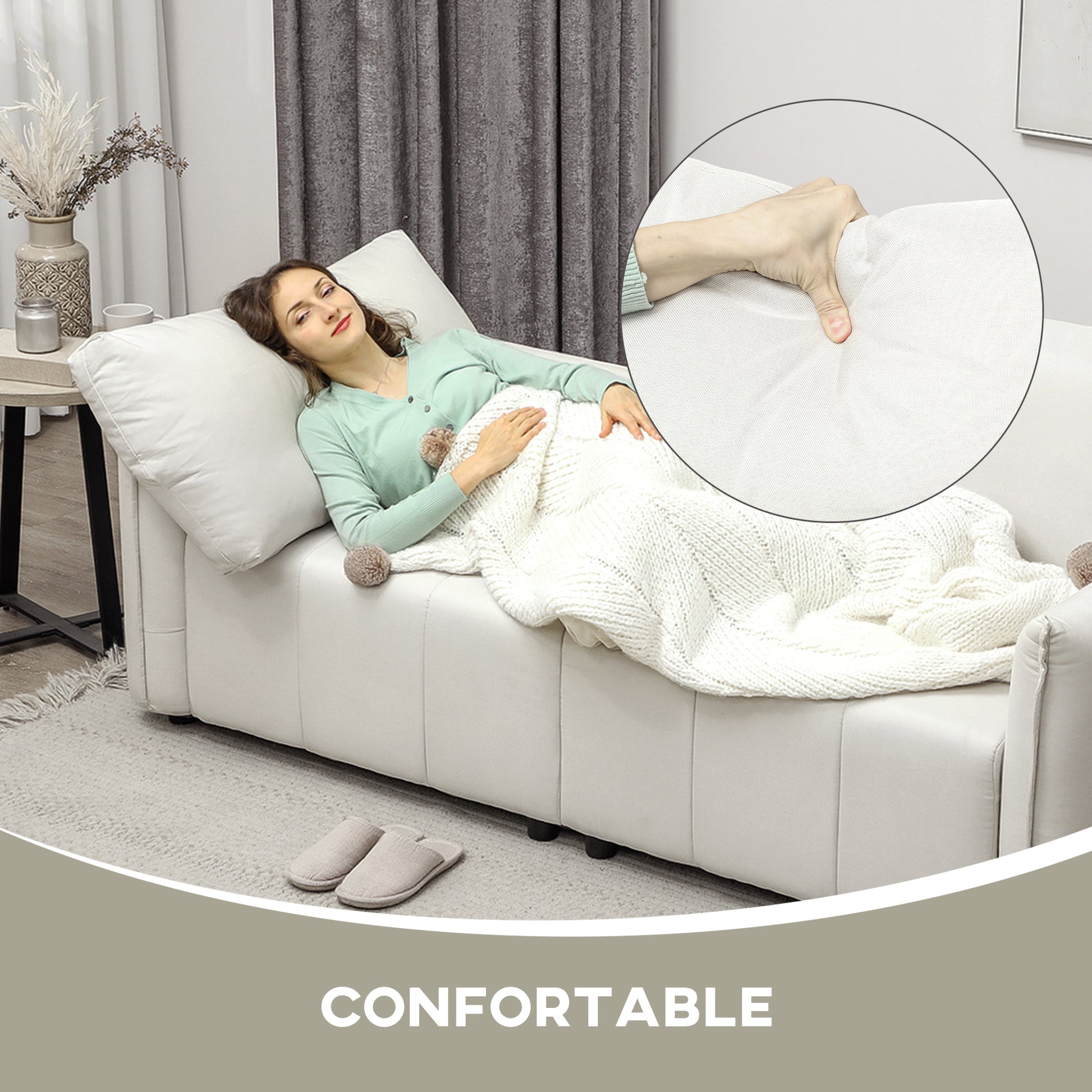 3-Seater Sofa, Modern Sofa 196 cm with 2 cushions, padded armrests and back, linen-look fabric sofa, steel legs, for living room, bedroom, home office, cream