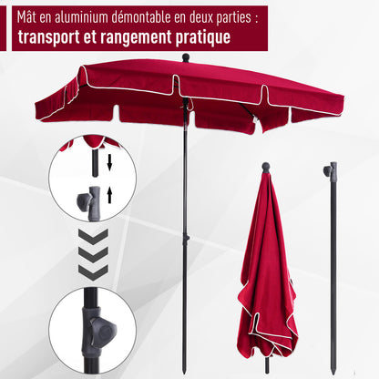 Rectangular Tilted Aluminum Metal High-Density Polyester Garden Parasol 2 x 1.3 m Red