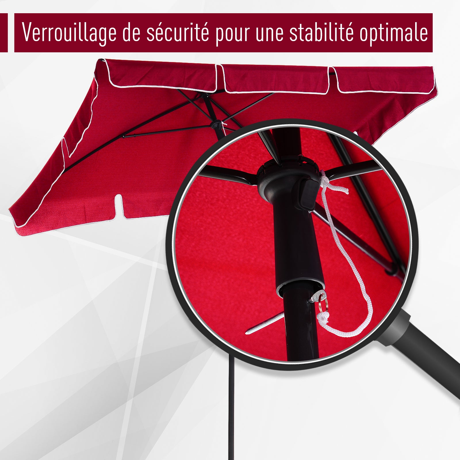 Rectangular Tilted Aluminum Metal High-Density Polyester Garden Parasol 2 x 1.3 m Red