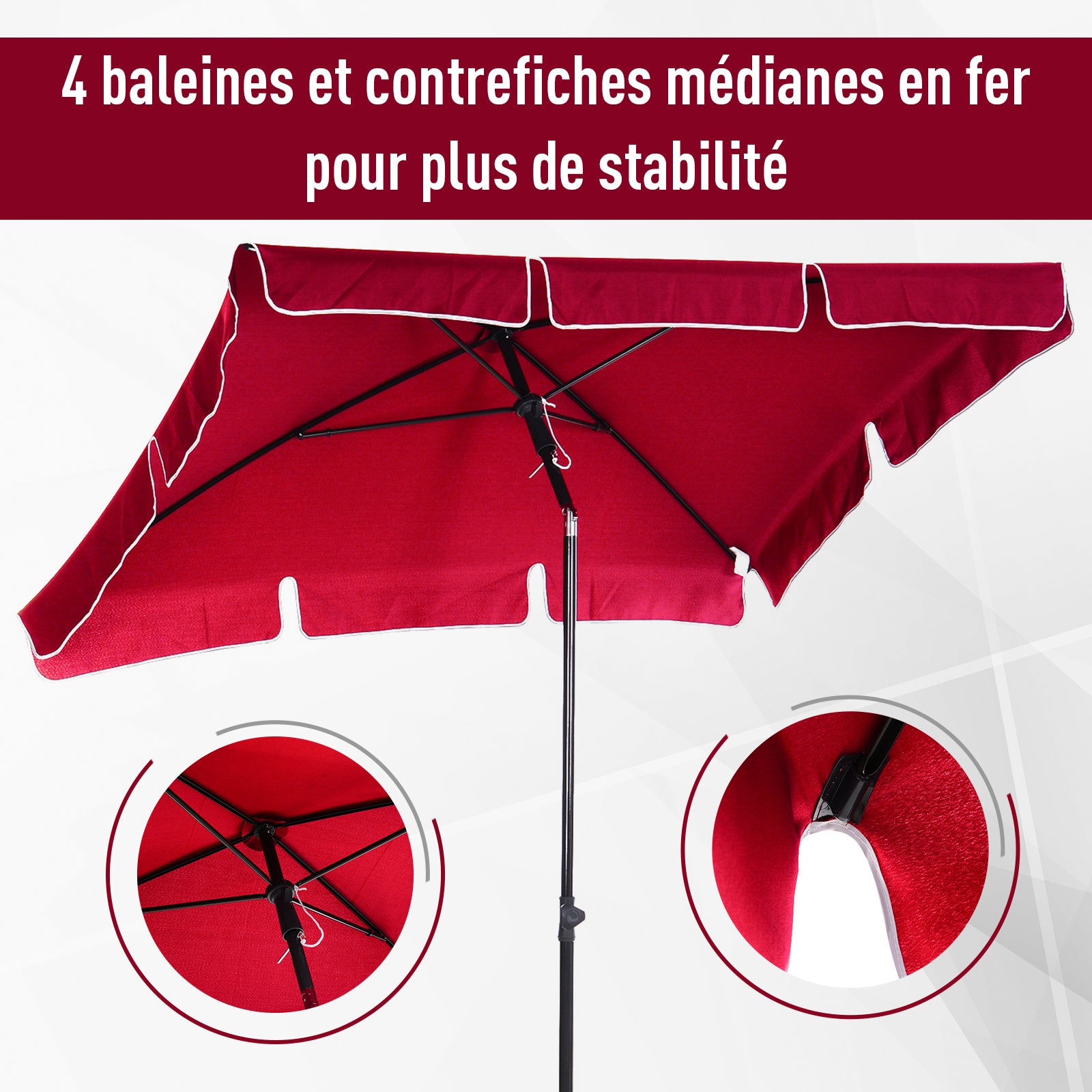 Rectangular Tilted Aluminum Metal High-Density Polyester Garden Parasol 2 x 1.3 m Red
