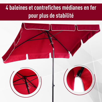 Rectangular Tilted Aluminum Metal High-Density Polyester Garden Parasol 2 x 1.3 m Red