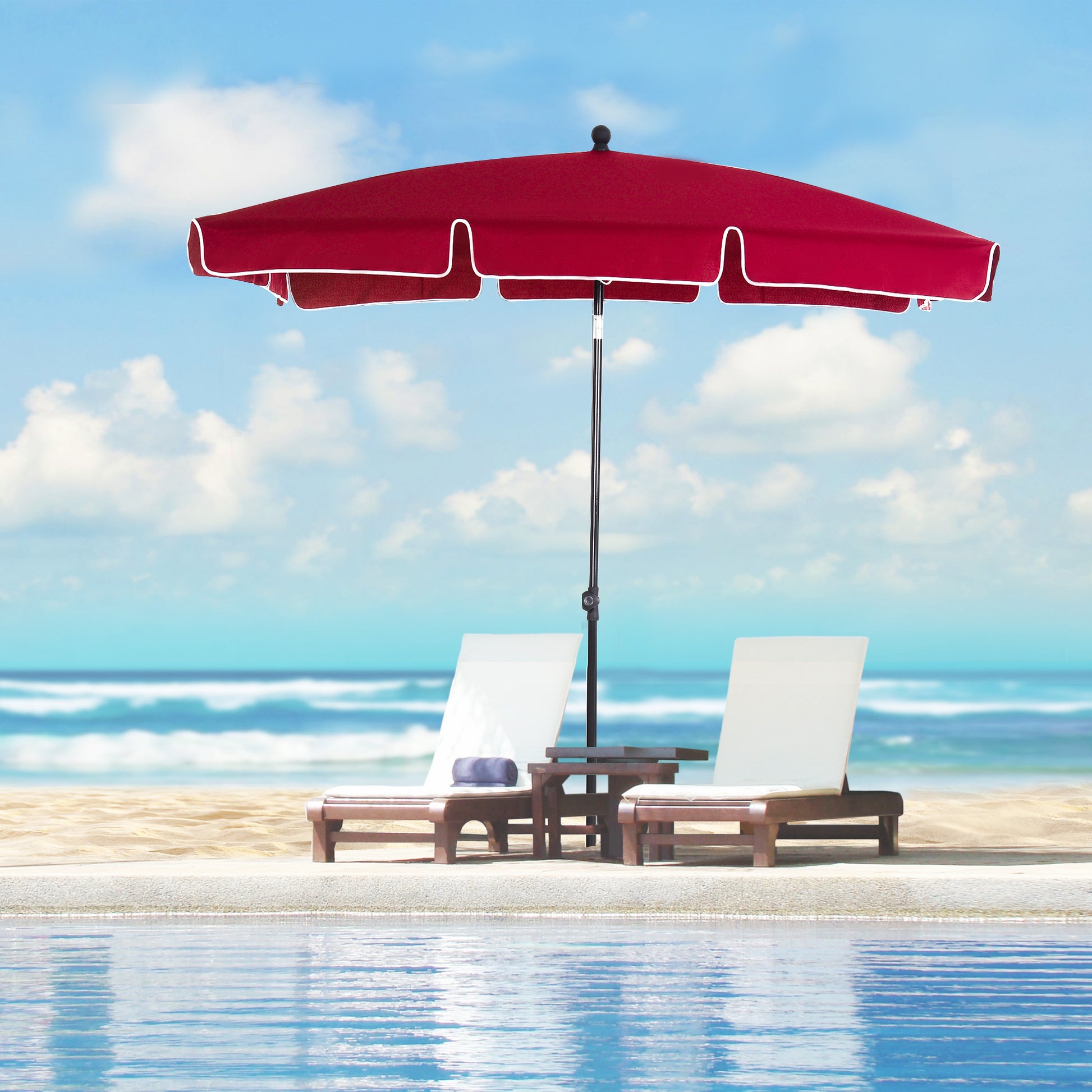 Rectangular Tilted Aluminum Metal High-Density Polyester Garden Parasol 2 x 1.3 m Red