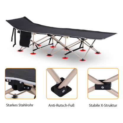 Folding Camp Bed with Carry Bag 190 x 68 x 52 cm Camping Cot up to 150 kg Guest Bed for Adults Folding Bed for Indoor, Outdoor, Garden Camping Travel Black